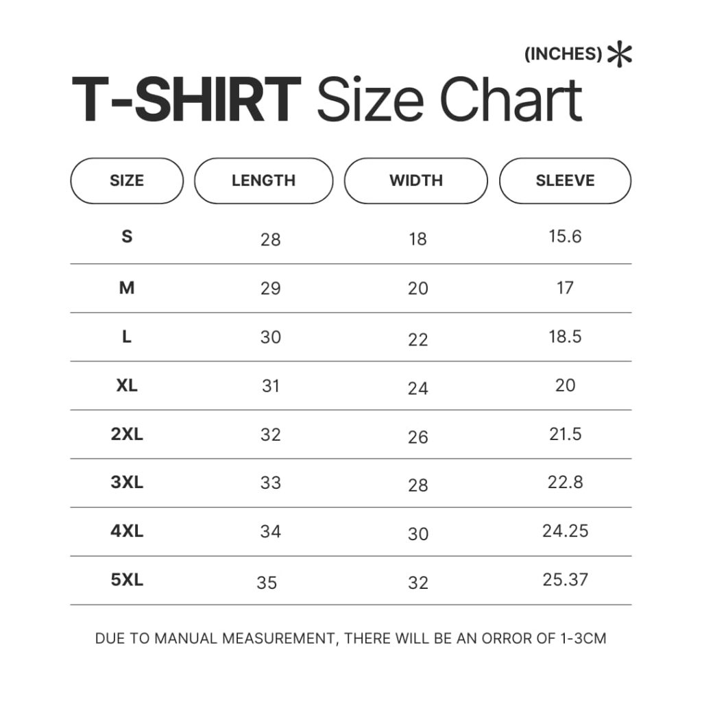 3D T shirt Size Chart - Madoka Magica Store