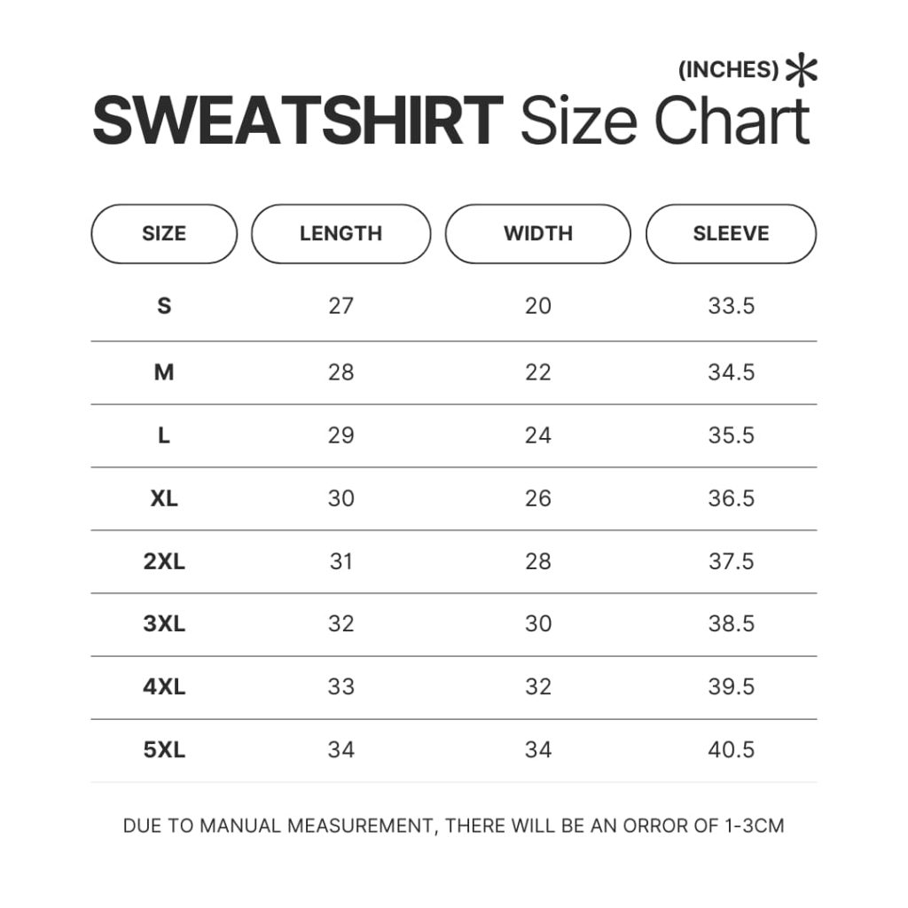 Sweatshirt Size Chart - Madoka Magica Store